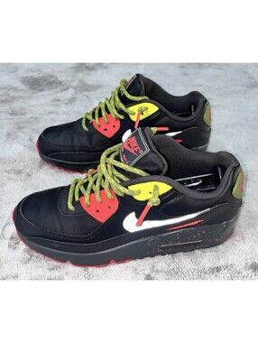 Nike Air Max 90 Kids PS Sz 6.5Y Black Green Silver Orange Low Top Sneakers